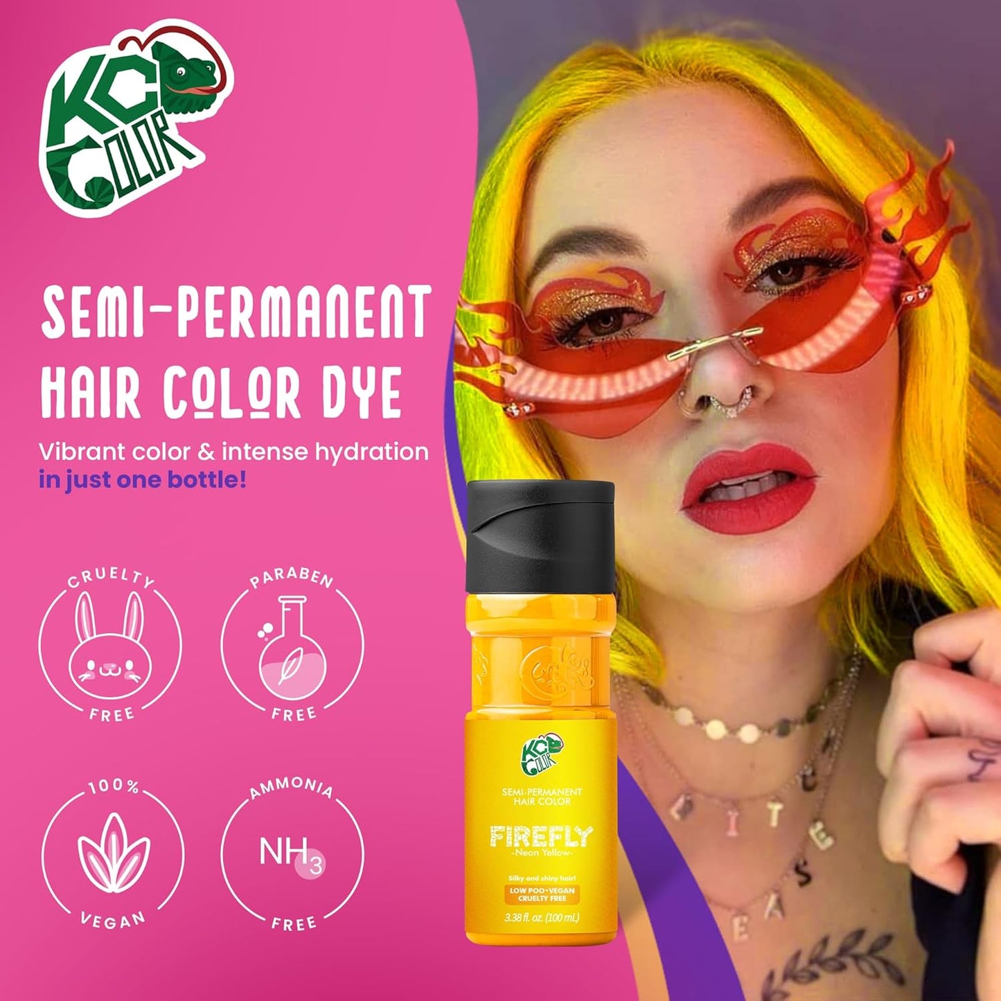 KC Color | Semi Permanent Hair Dye | Firefly (Neon Yellow) | 150 ml