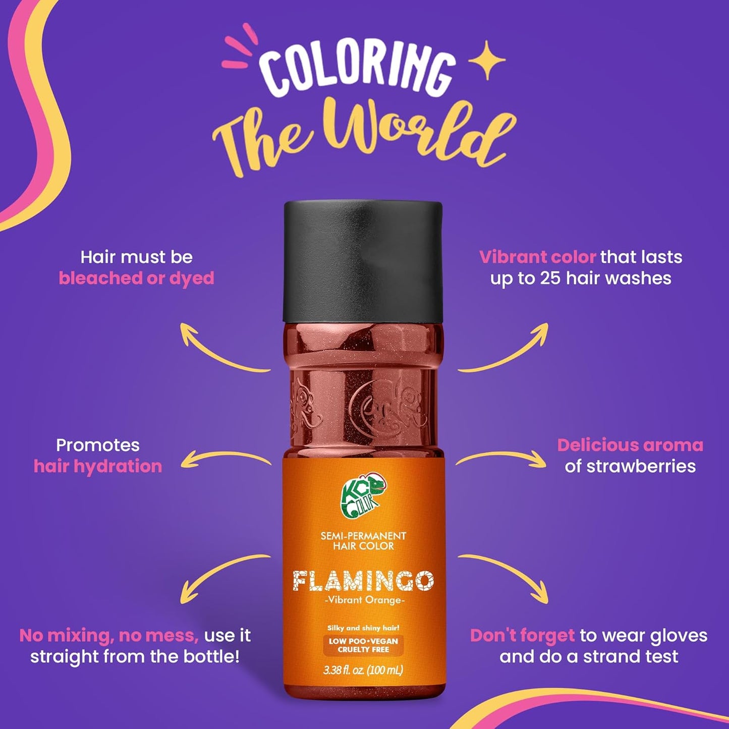 KC Color | Semi Permanent Hair Dye | Flamingo (Vibrant Orange) | 150 ml