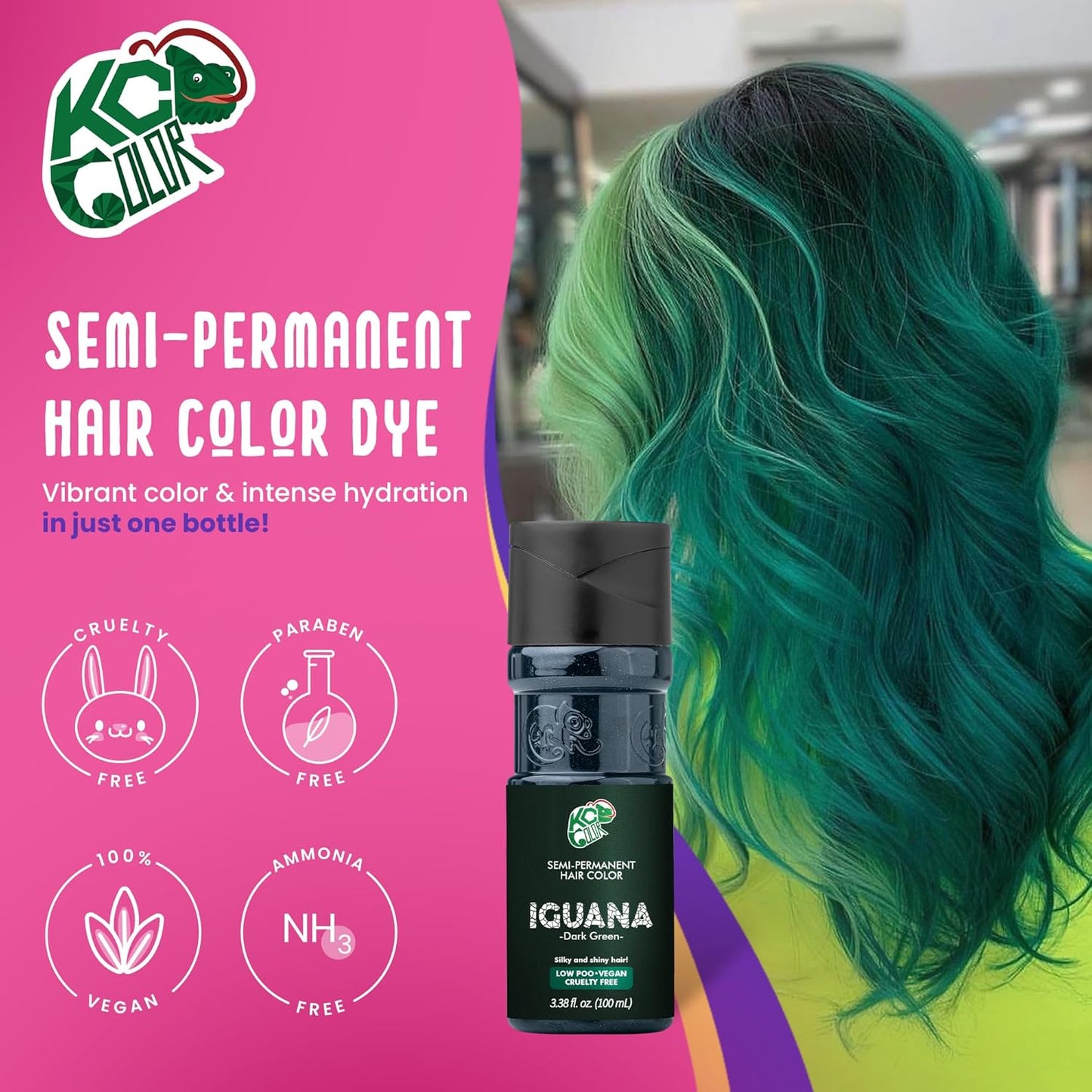 KC Color | Semi Permanent Hair Dye | Iguana ( Dark Green) | 150 ml