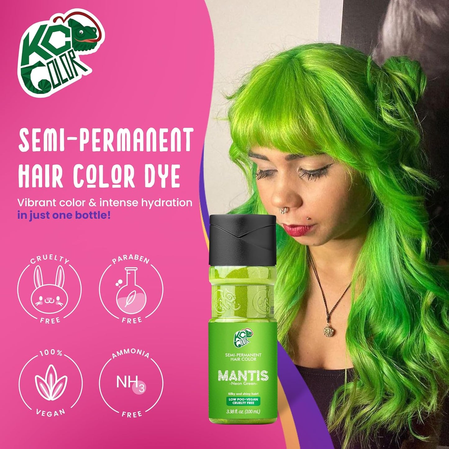 KC Color | Semi Permanent Hair Dye | Mantis (Neon Green) | 150 ml