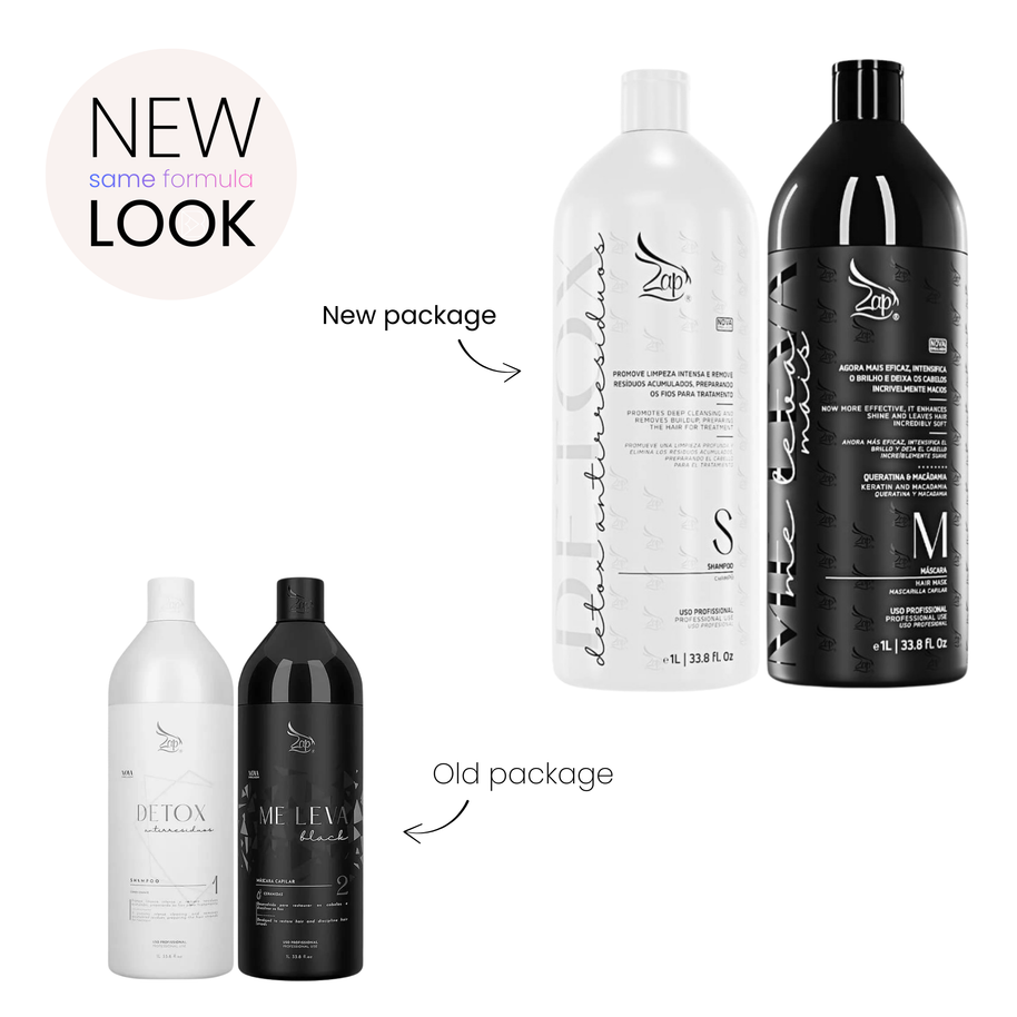 Zap Cosmetics | Me Leva Black & Detox Kit | Brazilian Keratin Treatment | (2x) 1000 ml