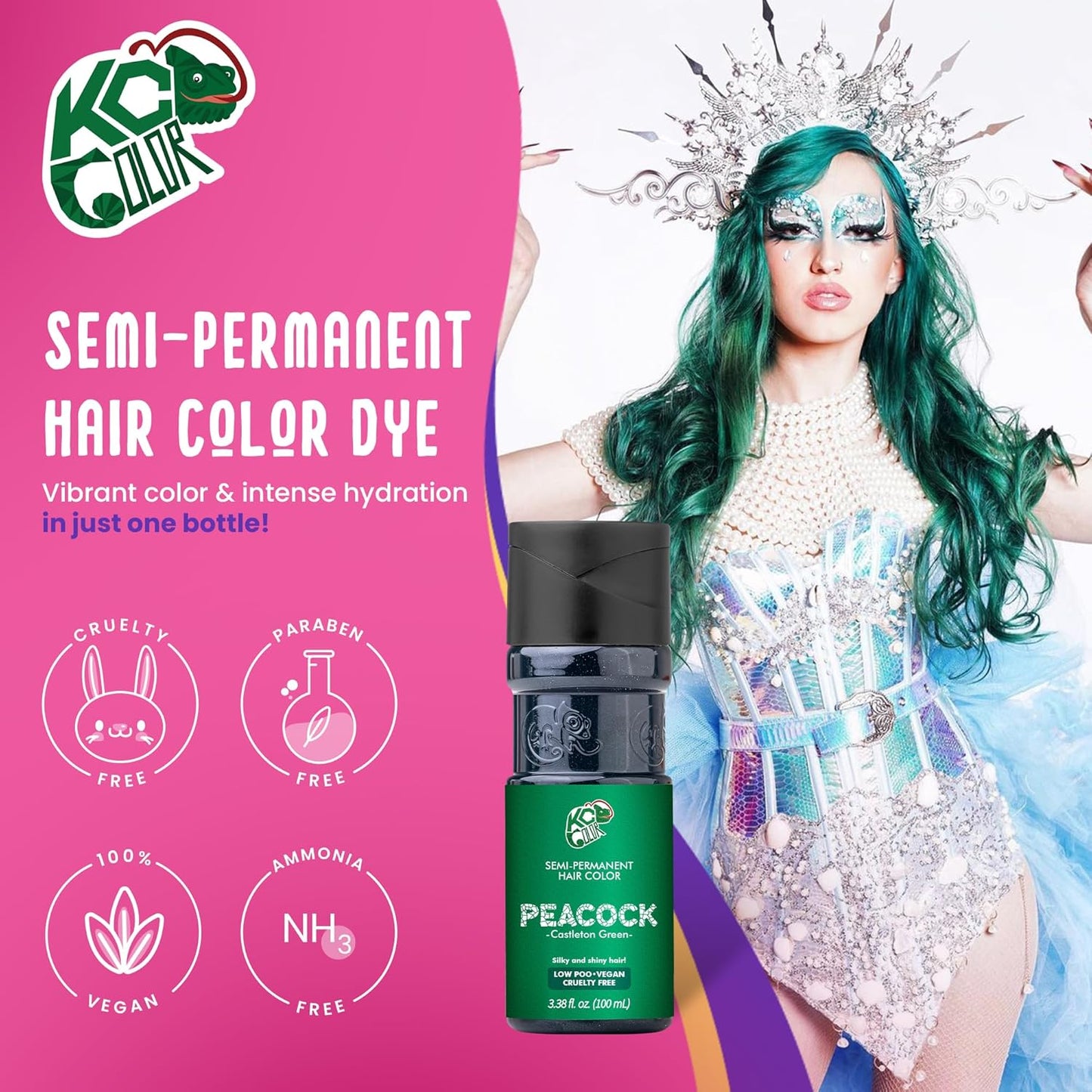 KC Color | Semi Permanent Hair Dye | Peacock (Castleton Green) | 150 ml