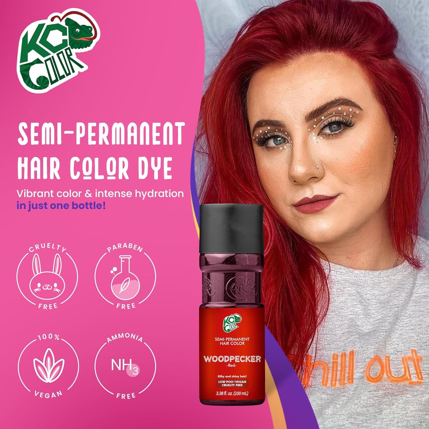 KC Color | Semi Permanent Hair Dye | Woodpecker (Red) | 150 ml