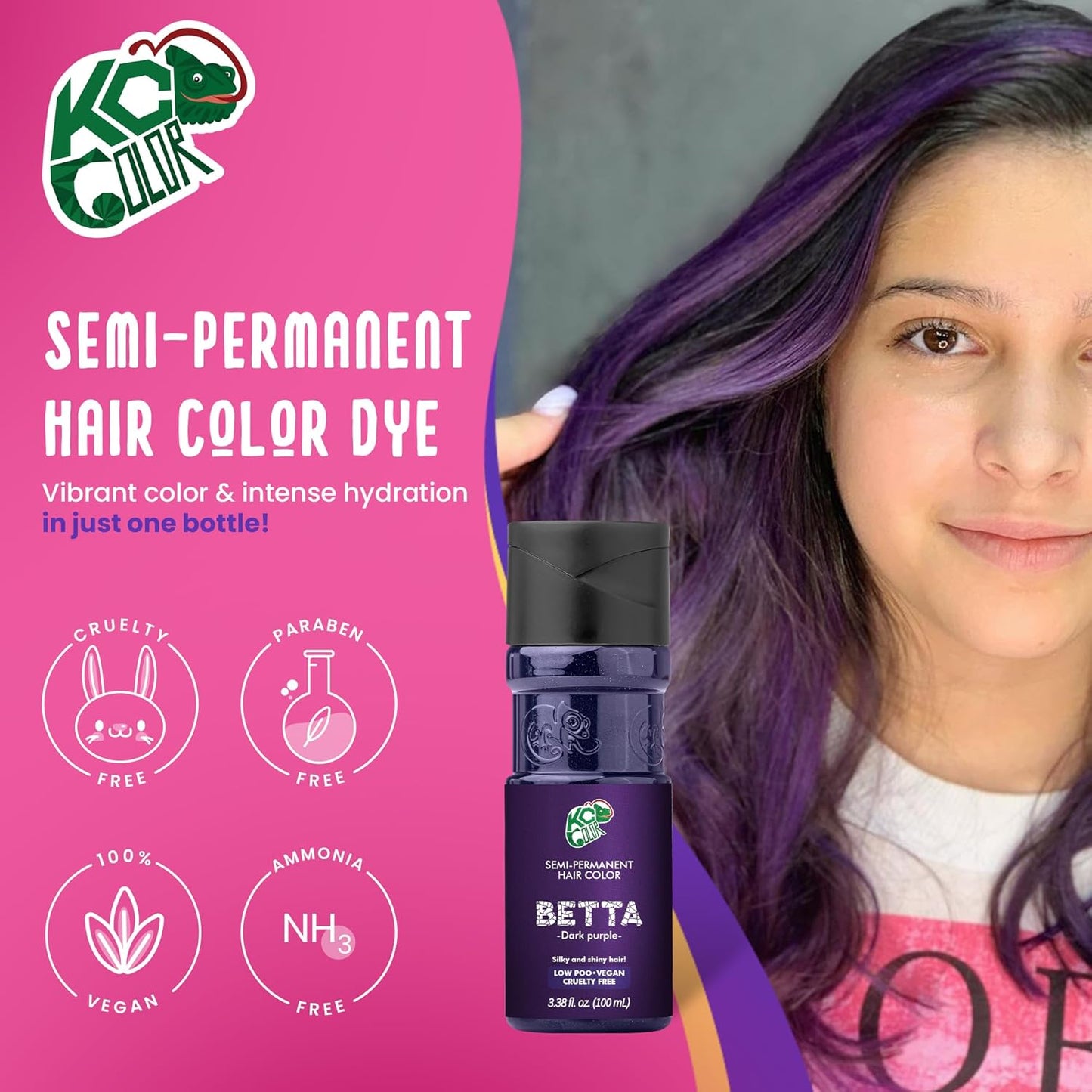 KC Color | Semi Permanent Hair Dye | Betta (Dark Purple) | 150 ml