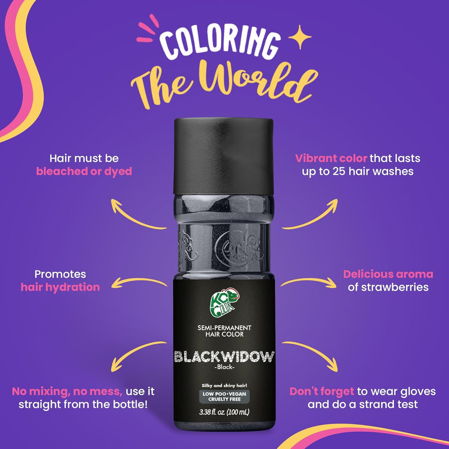 KC Color | Semi Permanent Hair Dye | Black Widow (Black) | 150 ml
