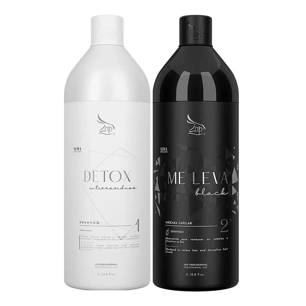 Zap Cosmetics | Me Leva Black & Detox Kit | Brazilian Keratin Treatment | (2x) 1000 ml