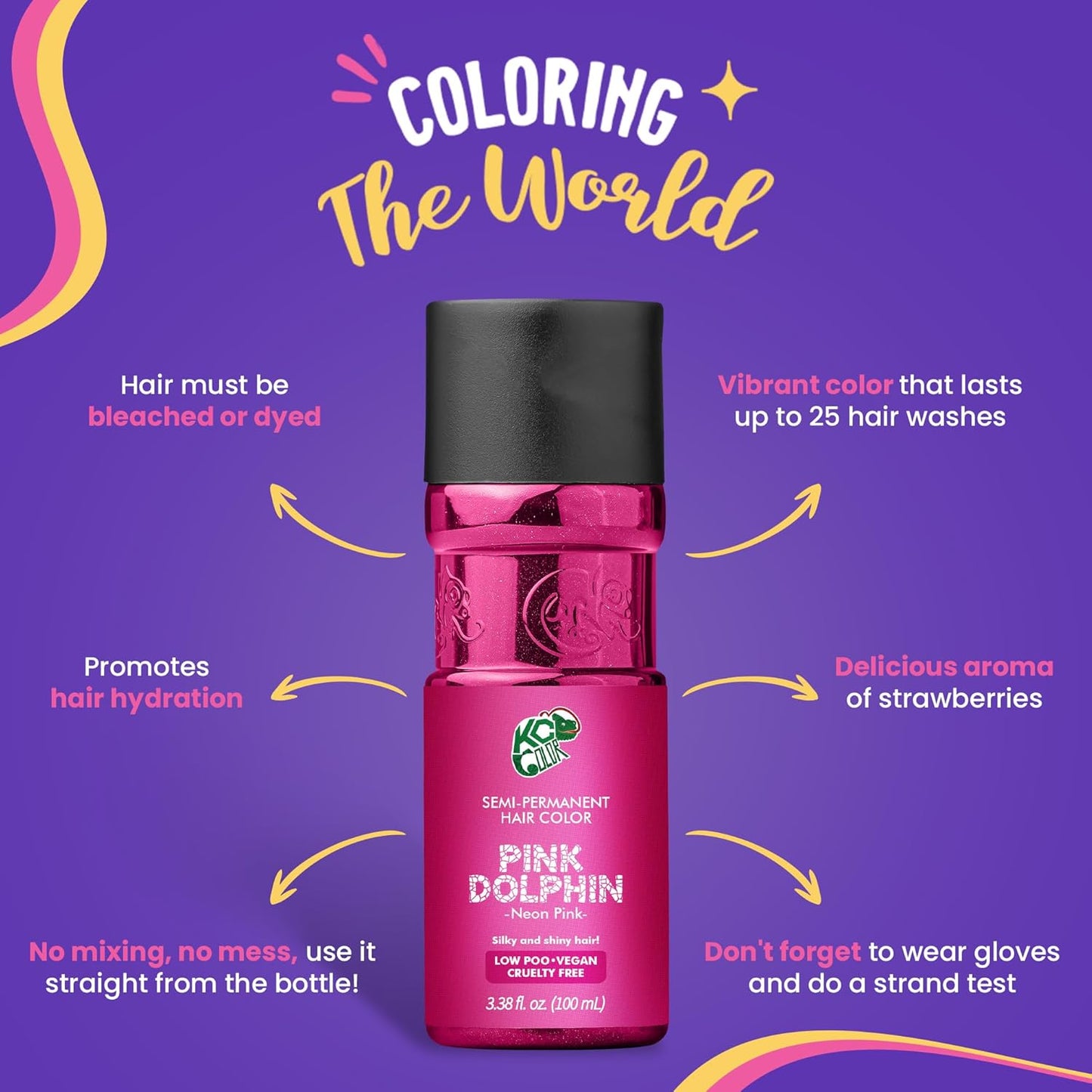 KC Color | Semi Permanent Hair Dye | Pink Dolphin (Neon Pink) | 150 ml