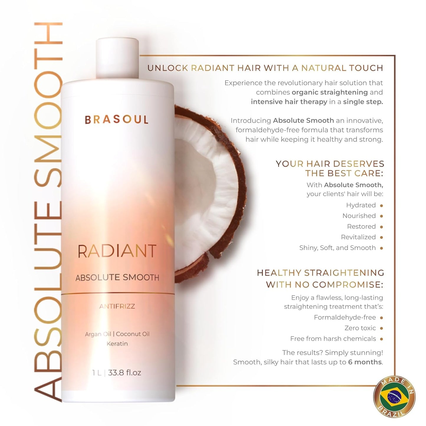 Brasoul | Radiant Absolute Smooth | Anti-Frizz Keratin | 1000 ml