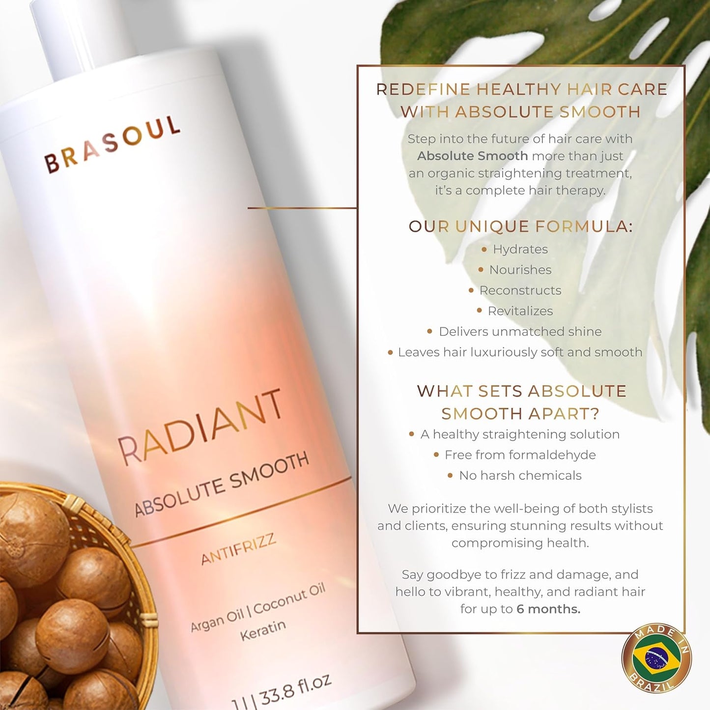 Brasoul | Radiant Absolute Smooth | Anti-Frizz Keratin | 1000 ml