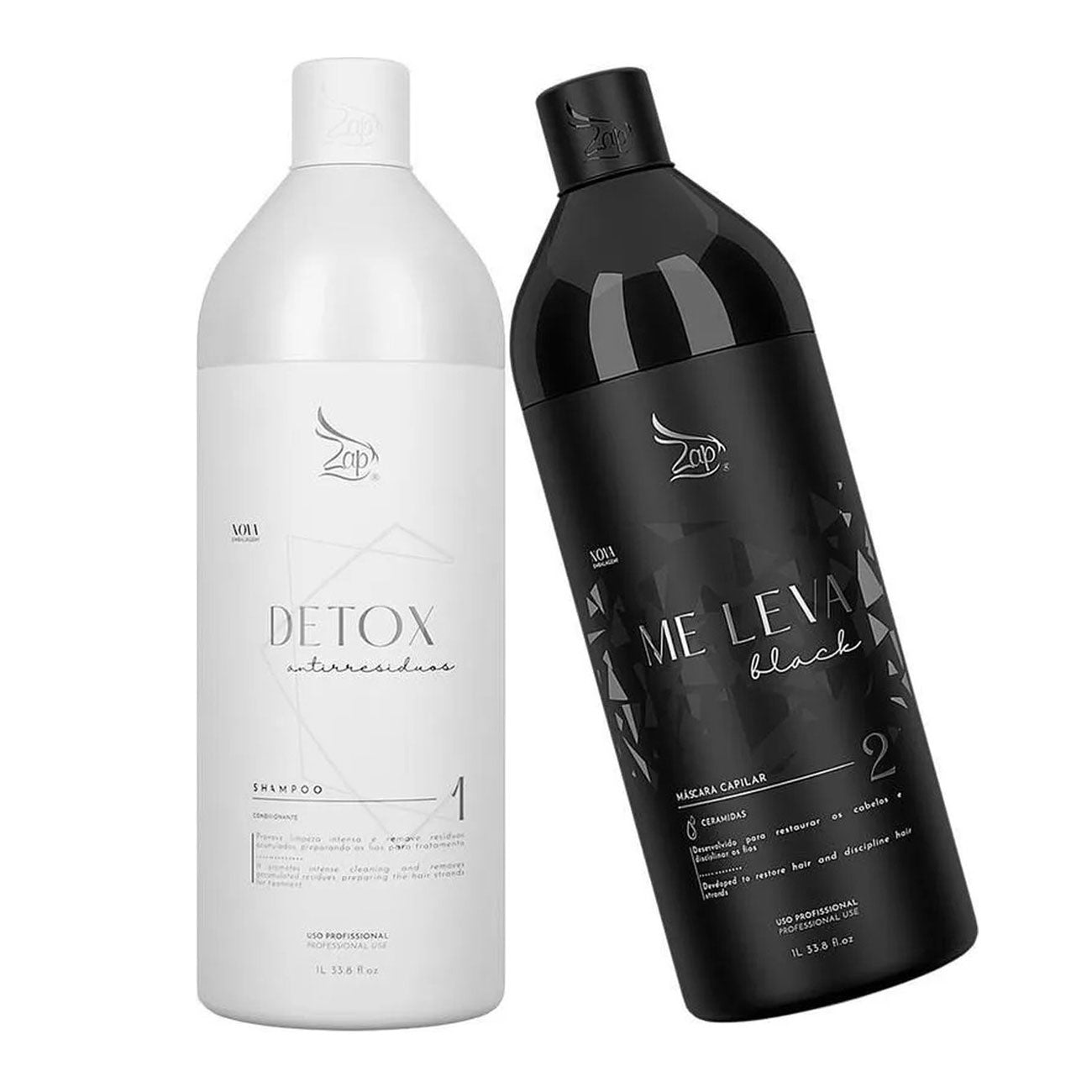 Zap Cosmetics | Me Leva Black & Detox Kit | Brazilian Keratin Treatment | (2x) 1000 ml