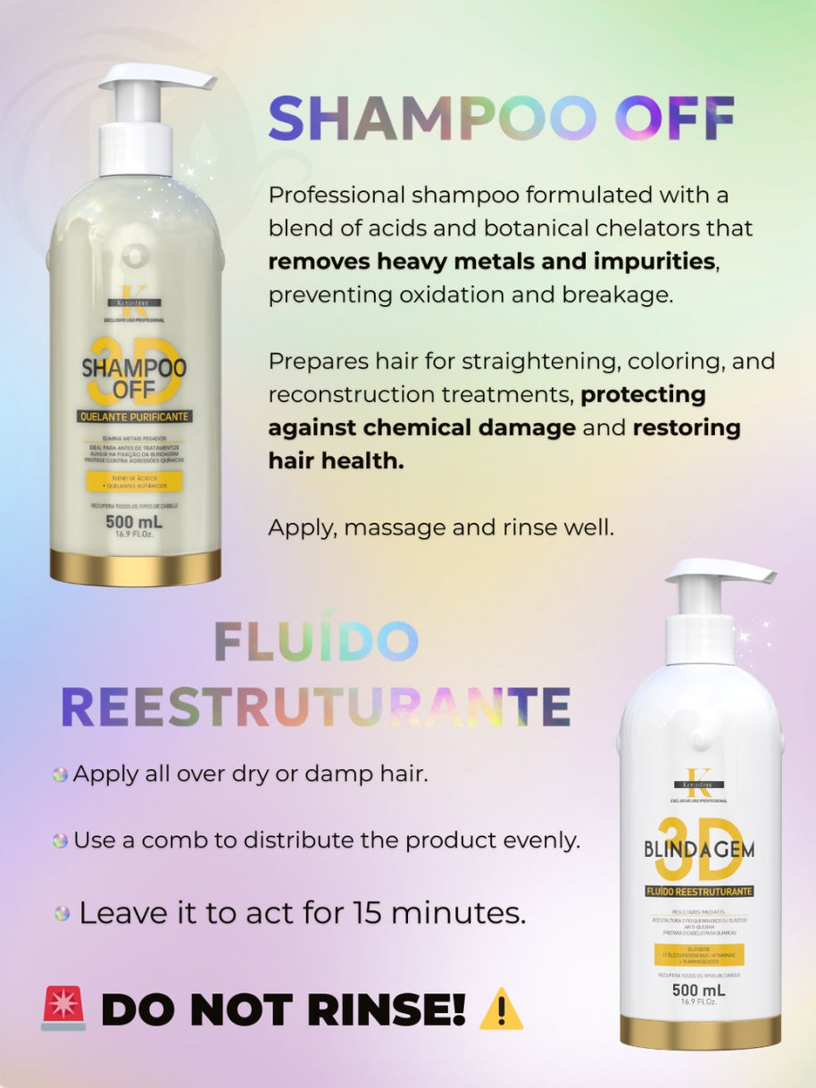 Kerastinni | Blindagem 3D Kit + Shampoo | Deep Damaged Reconstructor | (3x) 500 ml