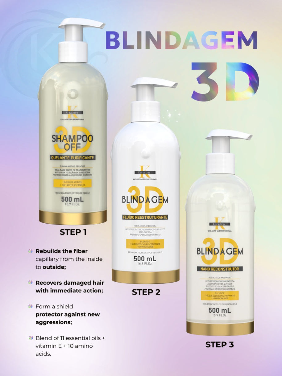 Kerastinni | Blindagem 3D Kit + Shampoo | Deep Damaged Reconstructor | (3x) 500 ml
