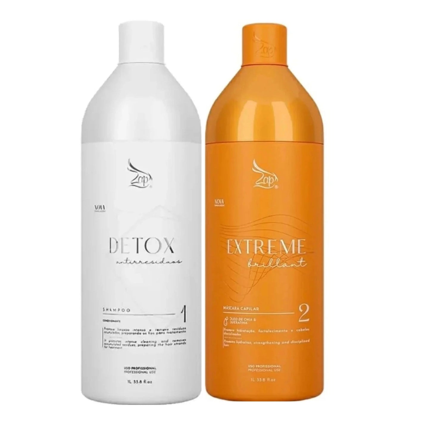 Zap Cosmetics | Extreme Brilliant & Detox Kit | Brazilian Keratin Treatment | (2x) 1000 ml