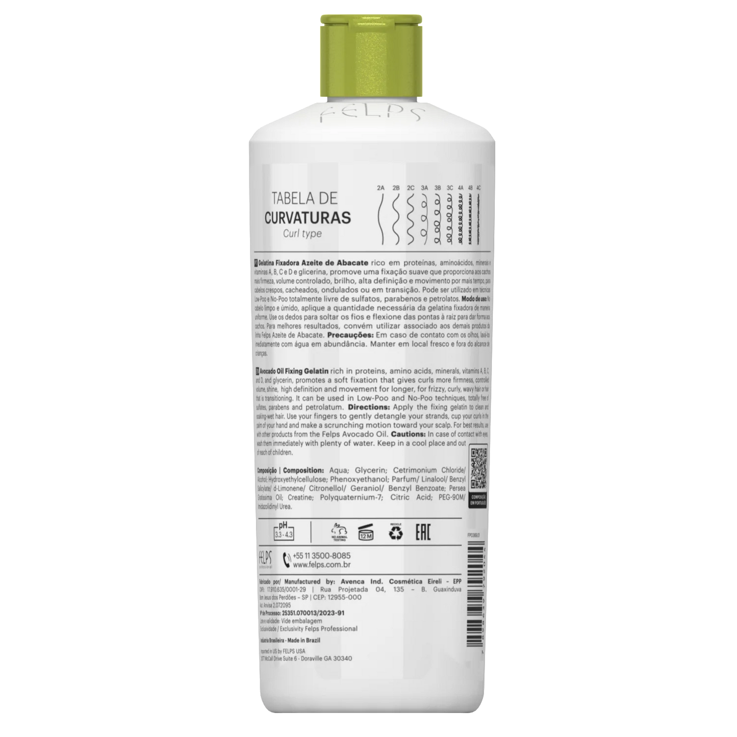Felps Professional | Abacate Avocado Oil Curl Gel | Frizzy And Curly Hair | 500 ml