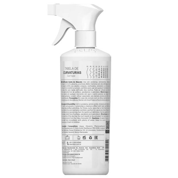 Felps Professional | Abacate Curl Humidifier | Frizzy And Curly Hair | 500 ml