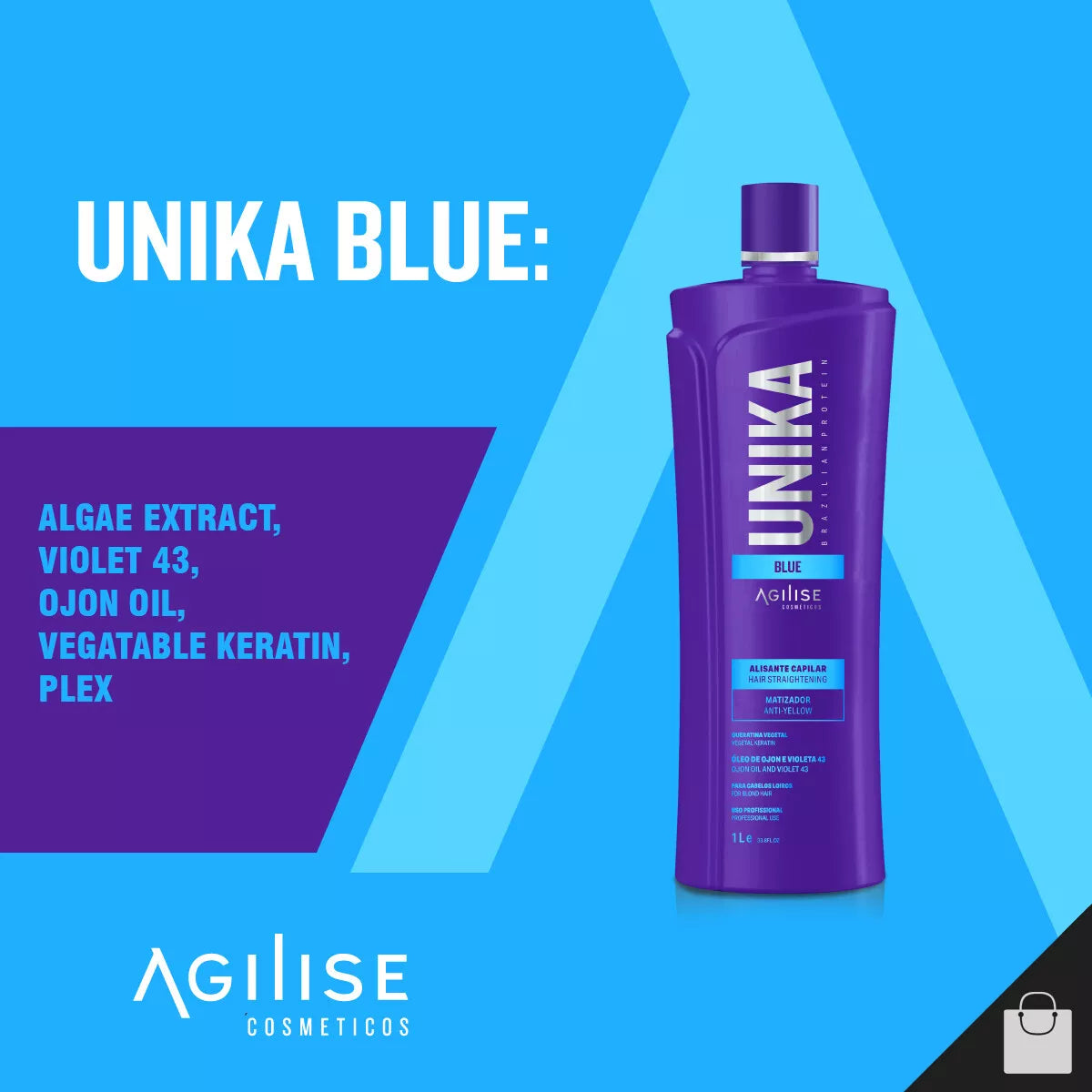 Agilise | Unika Blue Gel Hair Straightening | Anti-Yellow For Blond Hair | 1000 ml