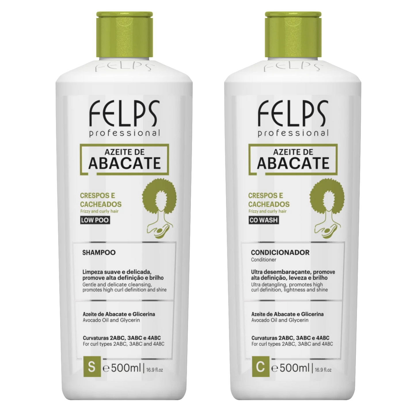 Felps Professional | Abacate Shampoo & Conditioner Set | Frizzy And Curly Hair | (2x) 500 ml