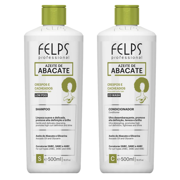 Felps Professional | Abacate Shampoo & Conditioner Set | Frizzy And Curly Hair | (2x) 500 ml